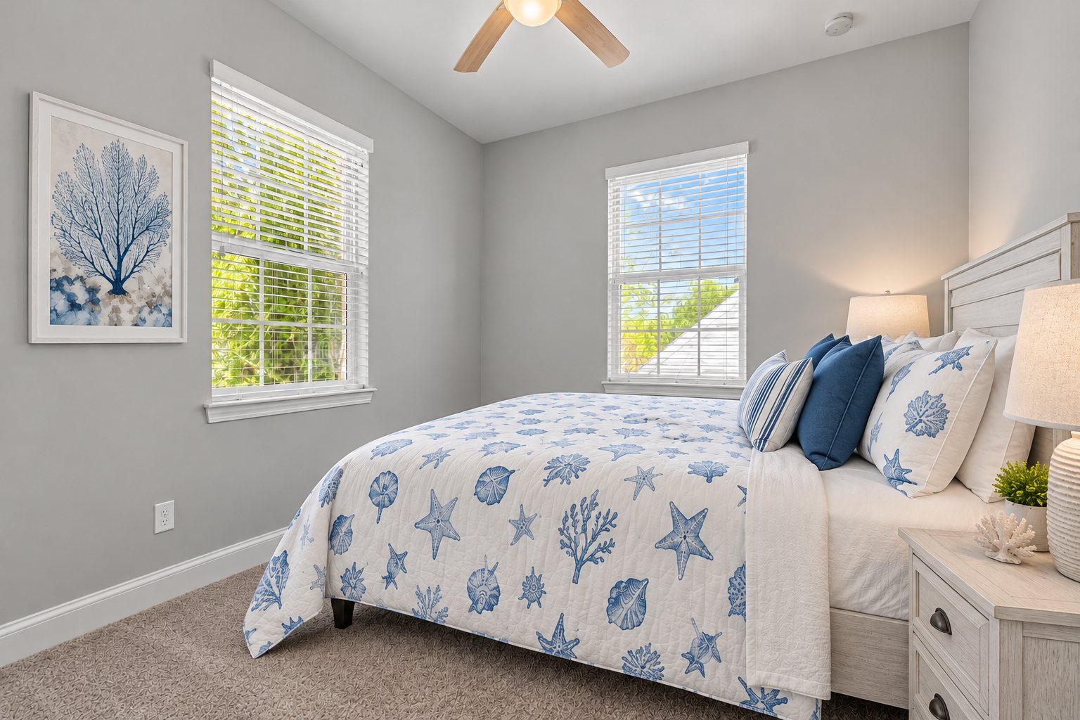 Blue seashell bedroom furnishing concept