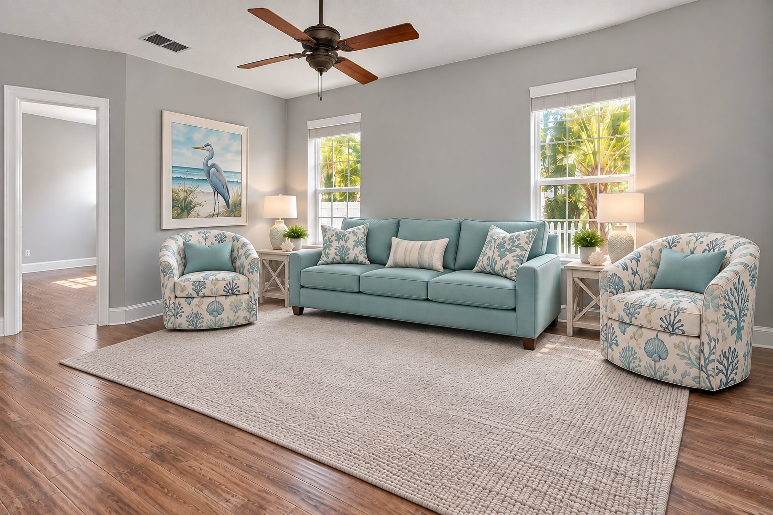 Coastal-inspired living room design concept for Scotland Palms