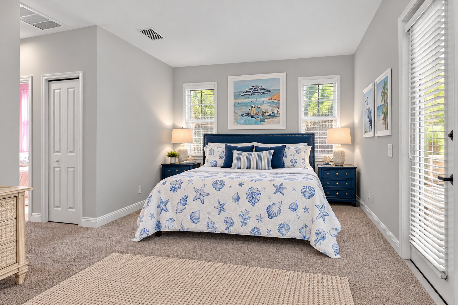 Coastal primary bedroom design concept